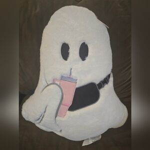 Halloween Ghost Plush Pillow with Pink Cup